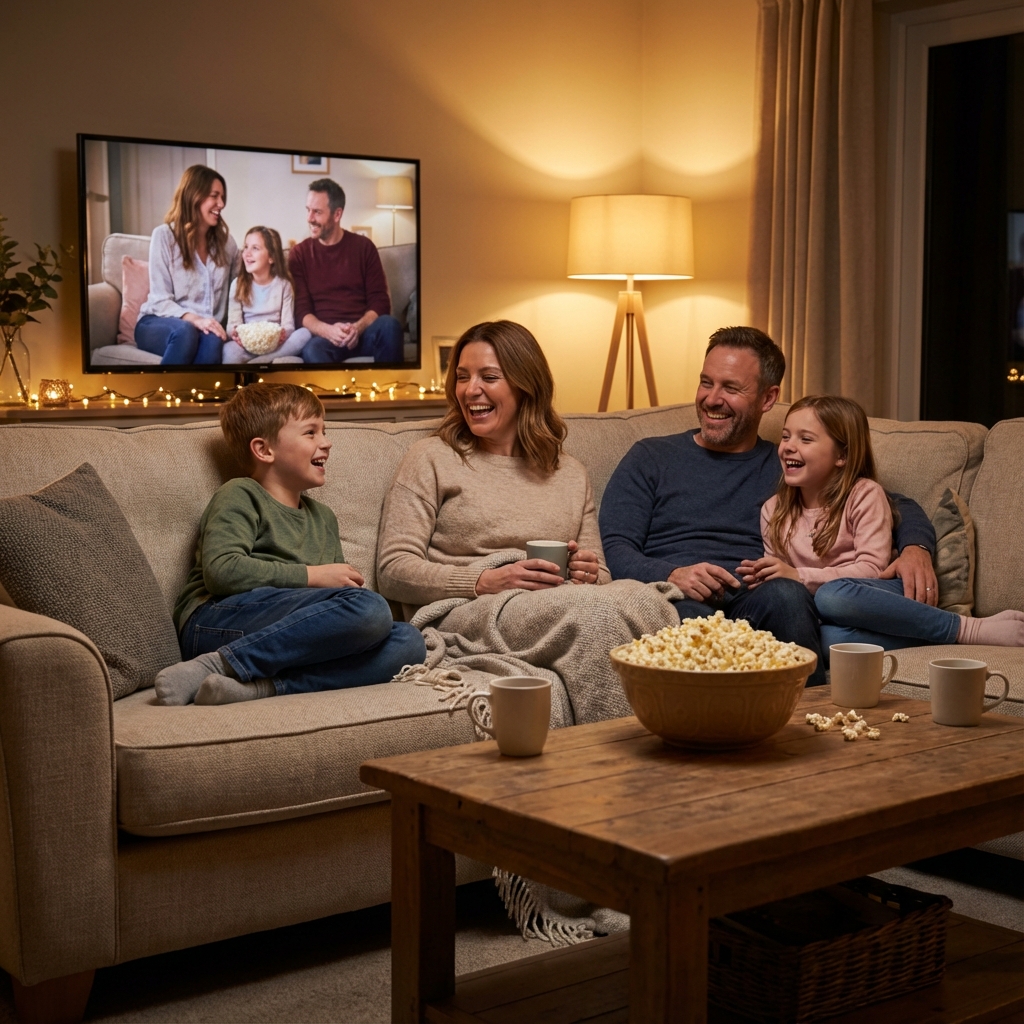 Happy family enjoying Flixy streaming together